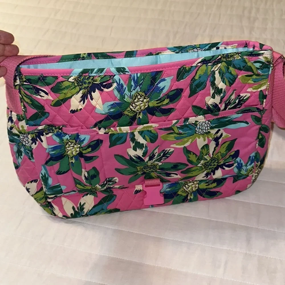 Vera Bradley LightenUp Tropical Paradise Pink Green Beige Messenger Shoulder Bag